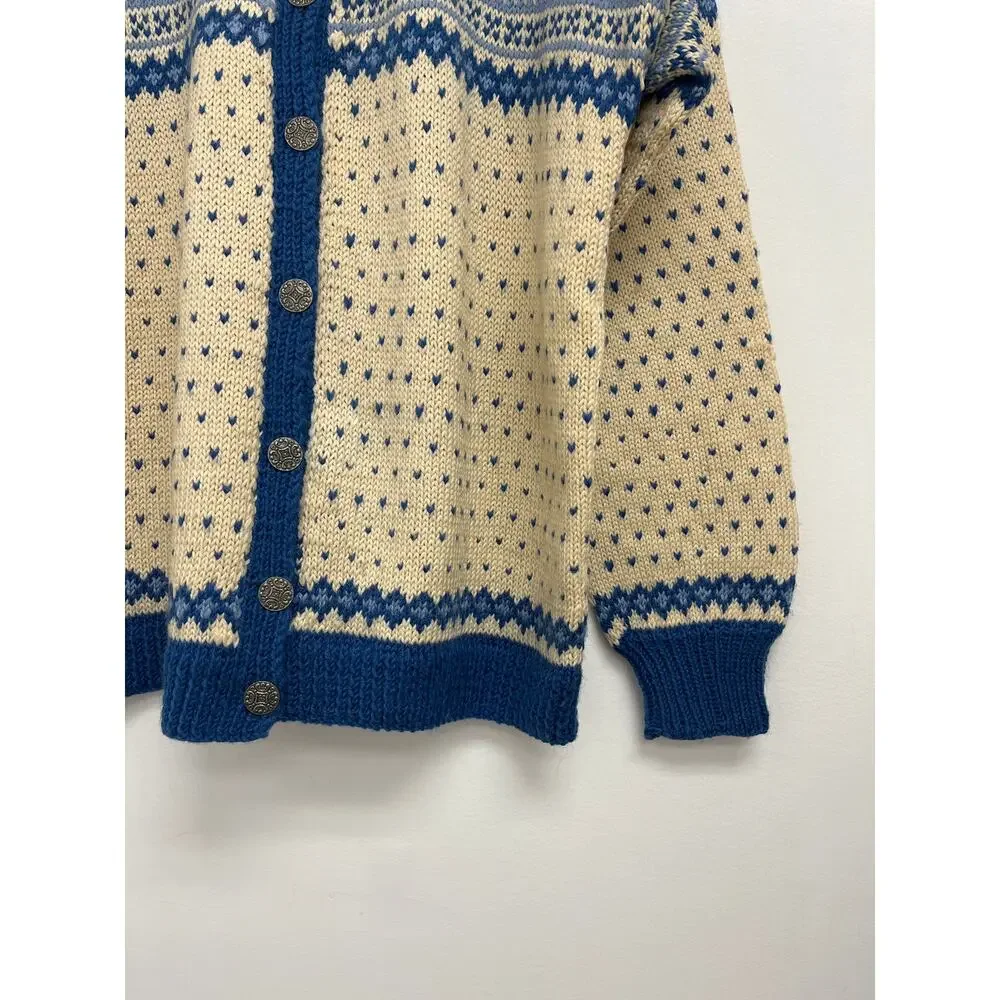 Vintage Handmade Fair Isle Nordic Scandinavian Winter Ski Cardigan Sweater Large